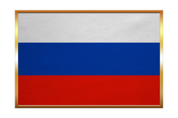Obraz premium Flag of Russia , golden frame, fabric texture