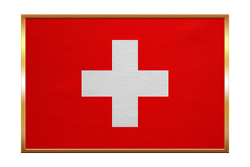 Obraz premium Flag of Switzerland , golden frame, fabric texture