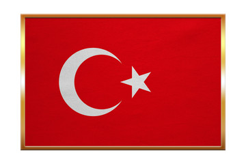 Flag of Turkey , golden frame, fabric texture