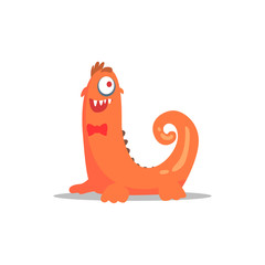 Orange MonsterIn Bow Tie With Curled Tail Partying Hard As A Guest At Glamorous Posh Party Vector Illustration