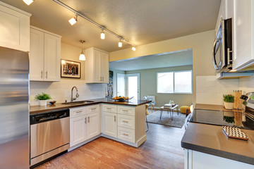 Freshly remodeled kitchen room with white cabinetry