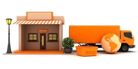 The delivery shop 3d Render Illustration