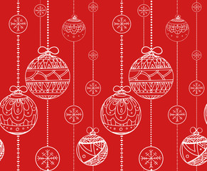 Seamless texture with doodle balls garlands decorated boho pattern. Vector christmas background