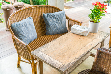 Tables and Chair in outdoor cafe restaurant .