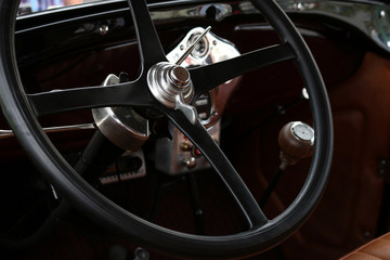 oldtimer car steering wheel closeup