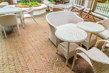 Tables and Chair in outdoor cafe restaurant .