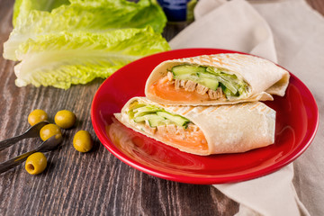 Rolls fried and chopped on the plate