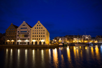 Night view to Harbor in Gdansk, Poland