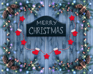 Christmas welcome signboard with illumination, glowing stars, Sa
