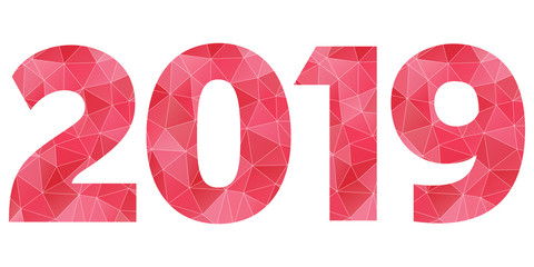 Happy New Year 2019 red and pink polygonal symbol isolated