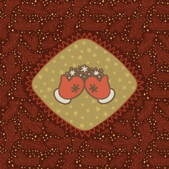 Christmas and New Year vintage ornate frame with mittens symbol