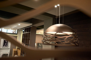 chandelier lights the living room