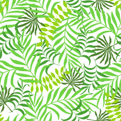 Seamless pattern with hand-drawn tropical leaves