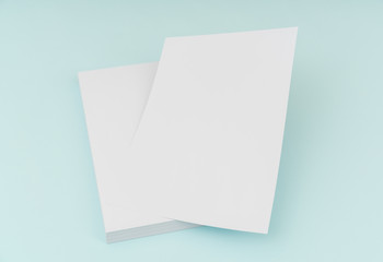 Blank flyer poster, brochure mockup,A4, US-Letter, on blue backg