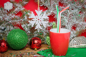 Christmas atmosphere, a holiday, a hot drink and decorations