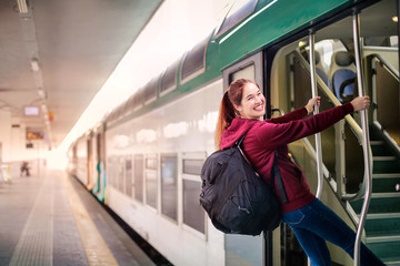 Stepping on the train