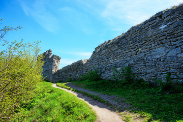 Ruin of medieval stone wall Kremenets, Ukraine