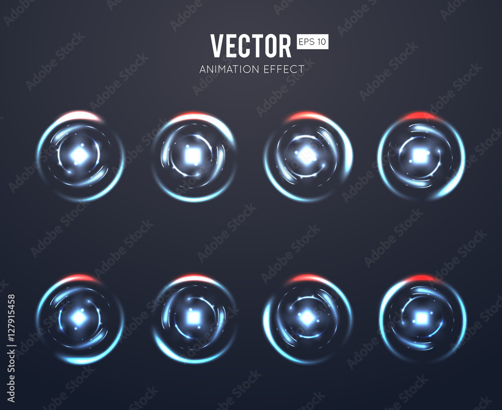 Poster realistic vector light effect rotating animation set for spinning loader or game load