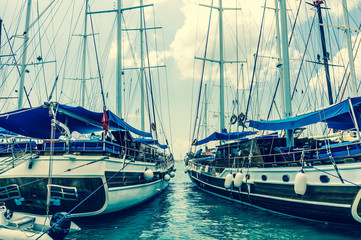 Two moored sailing boats