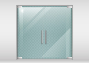 Double glass doors to the shopping center or office. Vector graphics with transparency effect