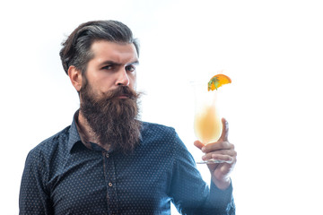 bearded man with nonalcoholic cocktail