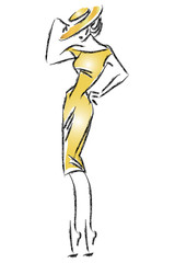 Retro fashion model silhouette in sketch style. Hand drawn vector