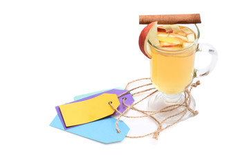 Glass of delicious glintwein with tags