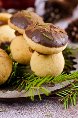 Cookies mushrooms with chocolate icing
