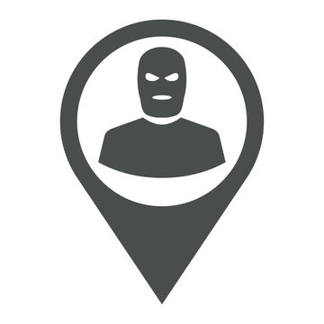 Icono plano localizacion silueta terrorista gris