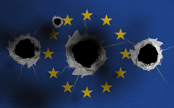 European flag with bullet holes