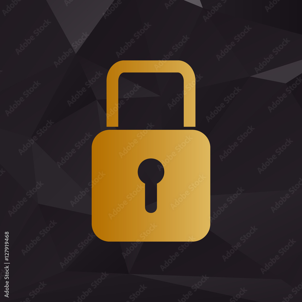 Poster lock sign illustration. golden style on background with polygons.