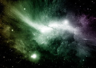 Stars, dust and gas nebula in a far galaxy