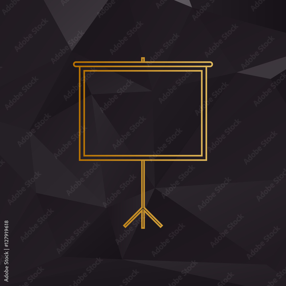 Aufkleber blank projection screen. golden style on background with polygons.