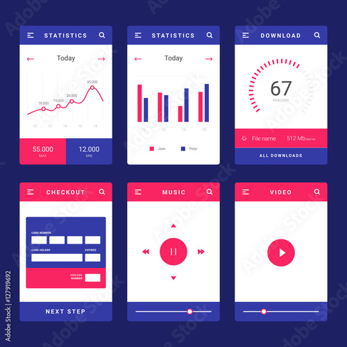 "UI, UX and GUI template layout for Mobile Apps. Statistic