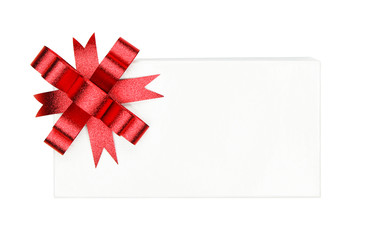 Top view of Red ribbon on gift box isolated on white background