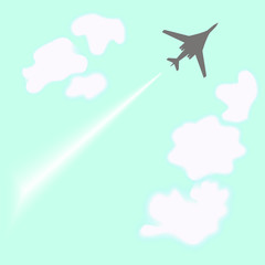 силуэт самолета на фоне неба, векторная иллюстрация