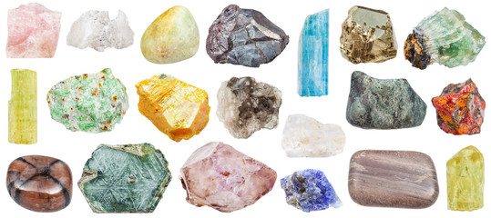 set of various mineral stones: orpiment, etc - obrazy, fototapety, plakaty