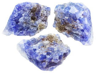 set of tanzanite (blue violet zoisite) crystals