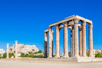 Temple of Olympian Zeus and Acropolis Hill, Athens, Greece - obrazy, fototapety, plakaty