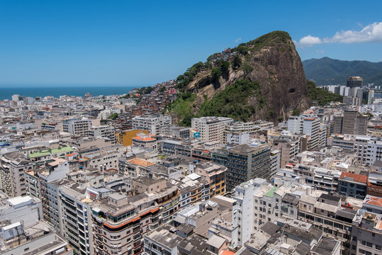 Aerial view of Copacabana district and Slum on the Mountain in Rio de Janeiro, Brazil