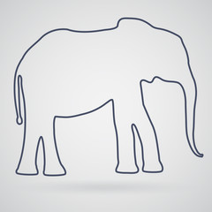 Silhouette outline of African or Asian elephant on a light gray