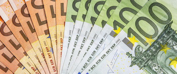 Different euro banknotes.