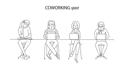 Coworking office space line vector