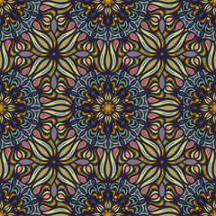 Ornate floral seamless texture, endless pattern with vintage mandala elements.
