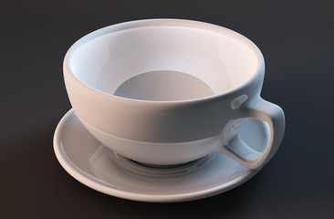 White cup isolated on a black background 3d render