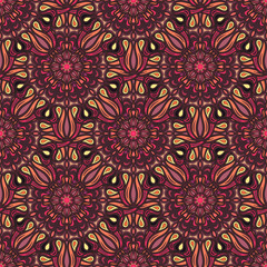Ornate floral seamless texture, endless pattern with vintage mandala elements.