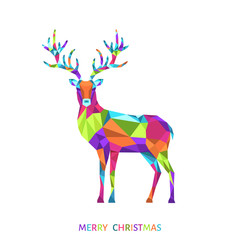Christmas greeting card with colorful polygonal  reindeer.