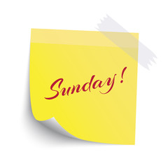 Yellow Sticky note  with Sunday red word isolate on white backgr
