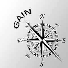 Illustration of gain word written aside compass