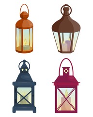 Set of  lanterns. Vector illustration. Cartoon style. Elements for new year and christmas cards